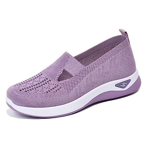 CuteFlats Damen Slip-On Low-Top Atmungsaktive Mesh Loafer Sneaker Komfort Wanderschuhe (Hellviolett, 39) von CuteFlats