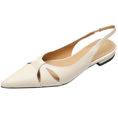 CuteFlats Damen Sommer Slingback Flache Sandalen aus Rindsleder (Beige, 38) von CuteFlats