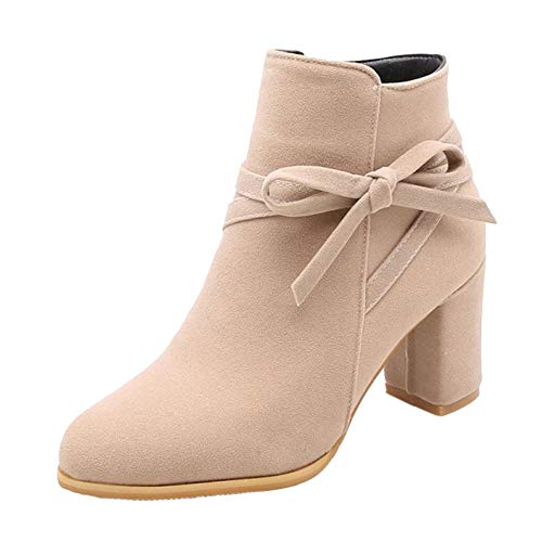 CuteFlats Damen Stiefeletten mit Blockabsatz (Beige, 40 EU) von CuteFlats