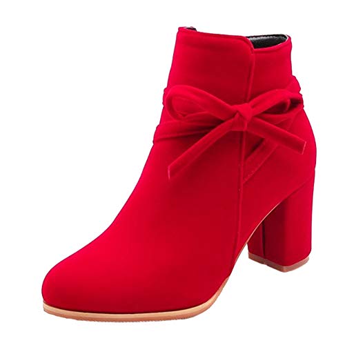 CuteFlats Damen Stiefeletten mit Blockabsatz (Rot, 46 EU) von CuteFlats