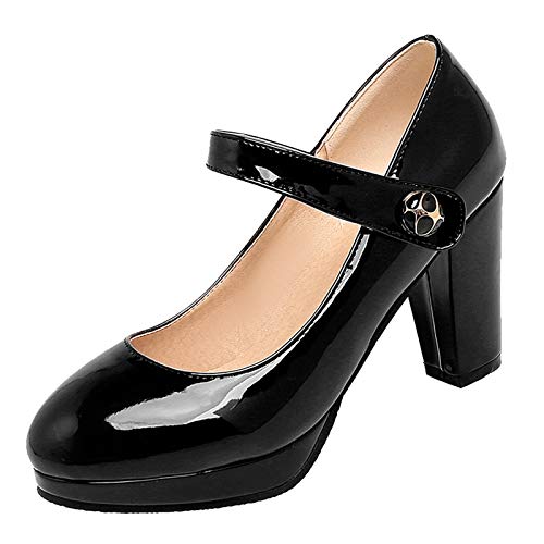 CuteFlats Damen Süß Mary Jane Heels mit Runder Zehe für Kleid (Schwarz, 44) von CuteFlats