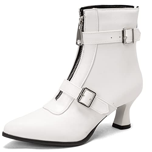 CuteFlats Damen Vintage Stiefeletten mit Reißverschlüssen und Kitten Heels (Weiß, 40) von CuteFlats