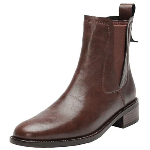 CuteFlats Damen Winter Chelsea Stiefeletten/Slipper aus Rindsleder mit Runder Zehenpartie und Klobigen Absätzen (Braun, 40) von CuteFlats