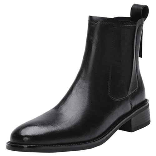 CuteFlats Damen Winter Chelsea Stiefeletten/Slipper aus Rindsleder mit Runder Zehenpartie und Klobigen Absätzen (Schwarz, 41) von CuteFlats