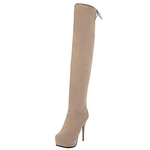 CuteFlats Damen über Kniehohe Stiefel mit Absatz (Beige, 46 EU) von CuteFlats