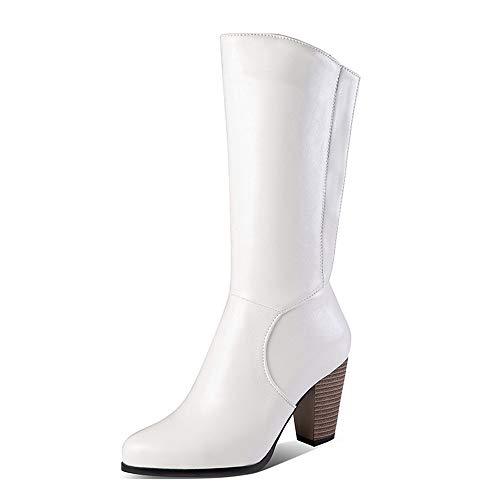 CuteFlats Damenmode Blockabsatz Stiefel mit Mittlerem Schaft und Reißverschlüssen (Weiß, 36 EU) von CuteFlats