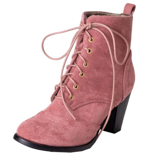 CuteFlats Damenmode Schnürstiefeletten mit Blockabsatz (Matt Rosa, 39 EU) von CuteFlats