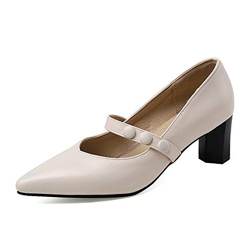 CuteFlats Dress Pumps mit Blockabsatz Damen Mary Jane Halbschuhe (Beige, 39 EU) von CuteFlats