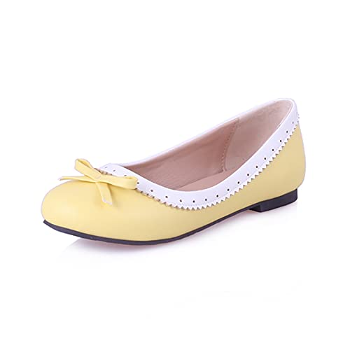 CuteFlats Flache Damenschuhe mit Schleifen und Runder Spitze (Gelb, 44) von CuteFlats