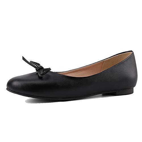 CuteFlats Flache Damenschuhe mit Schleifen und Runder Spitze (Pu Schwarz, 37EU) von CuteFlats