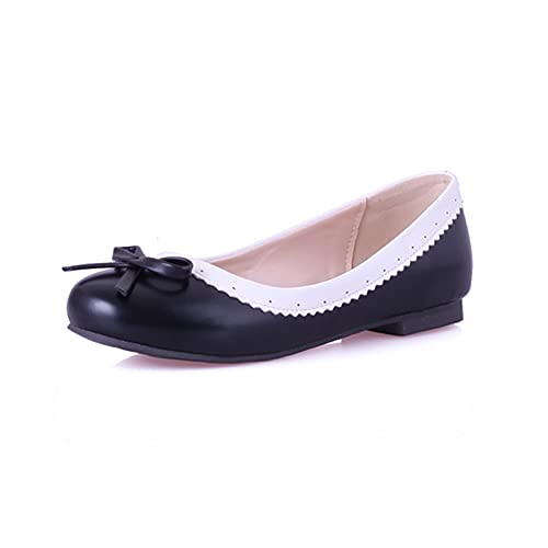 CuteFlats Flache Damenschuhe mit Schleifen und Runder Spitze (Schwarz, 44) von CuteFlats