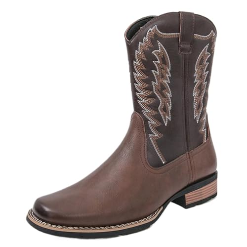 CuteFlats Herren Ethno-Stickereiboots - Western-Design mit Reißverschluss für Outdoor-Freizeit (Braun, 41 EU) von CuteFlats