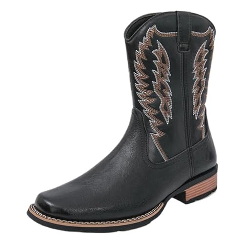CuteFlats Herren Ethno-Stickereiboots - Western-Design mit Reißverschluss für Outdoor-Freizeit (Schwarz, 42 EU) von CuteFlats
