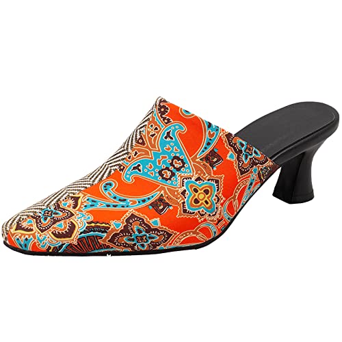 CuteFlats Komfort Mitte Heels Holzschuhe Pantoletten mit Quadratischer Zehe Outdoor Slip-On Sandale Hausschuhe für Damen (Orange, 36) von CuteFlats