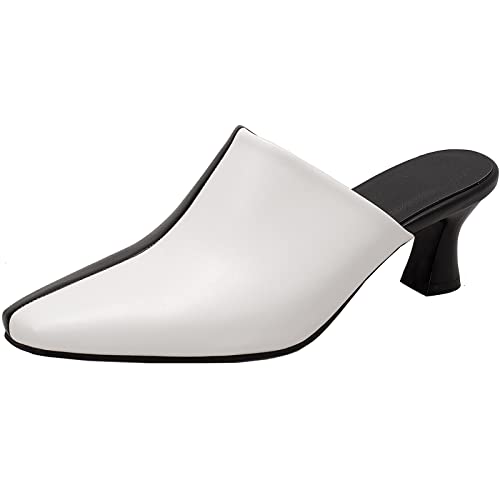 CuteFlats Komfort Mitte Heels Holzschuhe Pantoletten mit Quadratischer Zehe Outdoor Slip-On Sandale Hausschuhe für Damen (Weiß, 37) von CuteFlats