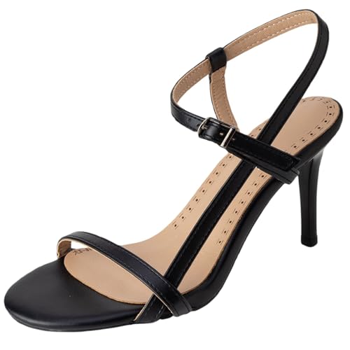 CuteFlats Lässige Damen Knöchelriemchen-Sandalen mit Stiletto-Absatz und Offener Zehenpartie (Schwarz, 38 EU) von CuteFlats