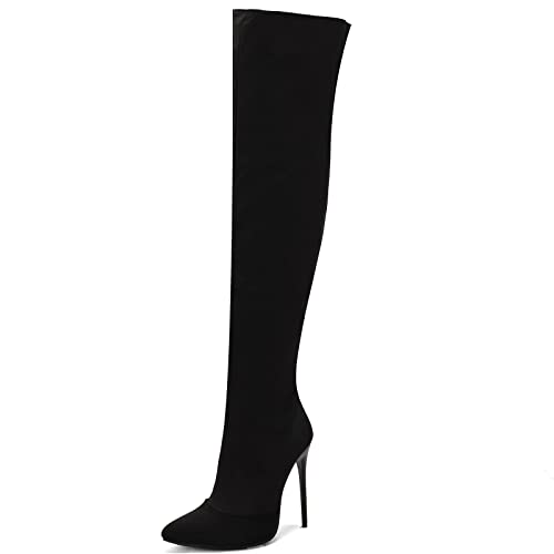 CuteFlats Sexy Stilettos Overknee-Stiefel/Overknee-Stiefel mit Spitzer Zehenpartie für Modefrauen (Schwarz, 39) von CuteFlats