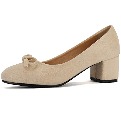 CuteFlats Süßer Pumps zum Hineinschlüpfen mit Runder Zehenpartie und Mittlerem Blockabsatz (Matt Beige, 35) von CuteFlats