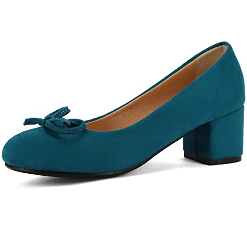 CuteFlats Süßer Pumps zum Hineinschlüpfen mit Runder Zehenpartie und Mittlerem Blockabsatz (Matt Blau, 39) von CuteFlats