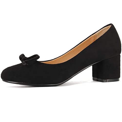 CuteFlats Süßer Pumps zum Hineinschlüpfen mit Runder Zehenpartie und Mittlerem Blockabsatz (Matt Schwarz, 41) von CuteFlats