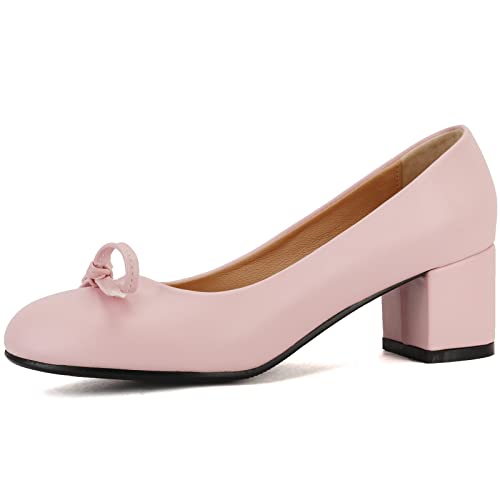 CuteFlats Süßer Pumps zum Hineinschlüpfen mit Runder Zehenpartie und Mittlerem Blockabsatz (Pu Rosa, 42) von CuteFlats