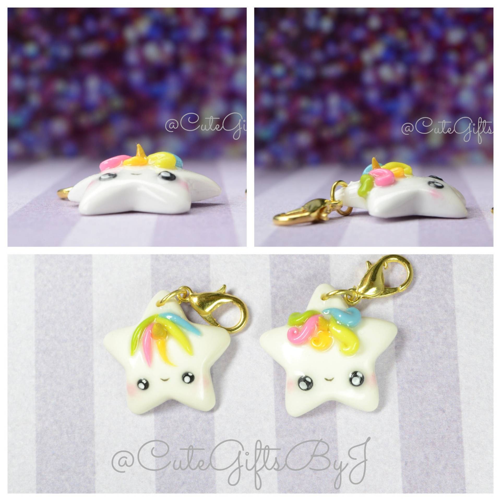Kawaii Einhorn Stern Charm - Regenbogen // Anhänger Polymer Clay Jewelry Fimo Schmuck Schlüsselanhänger Planner Charm Bracelet von CuteGiftsByJ