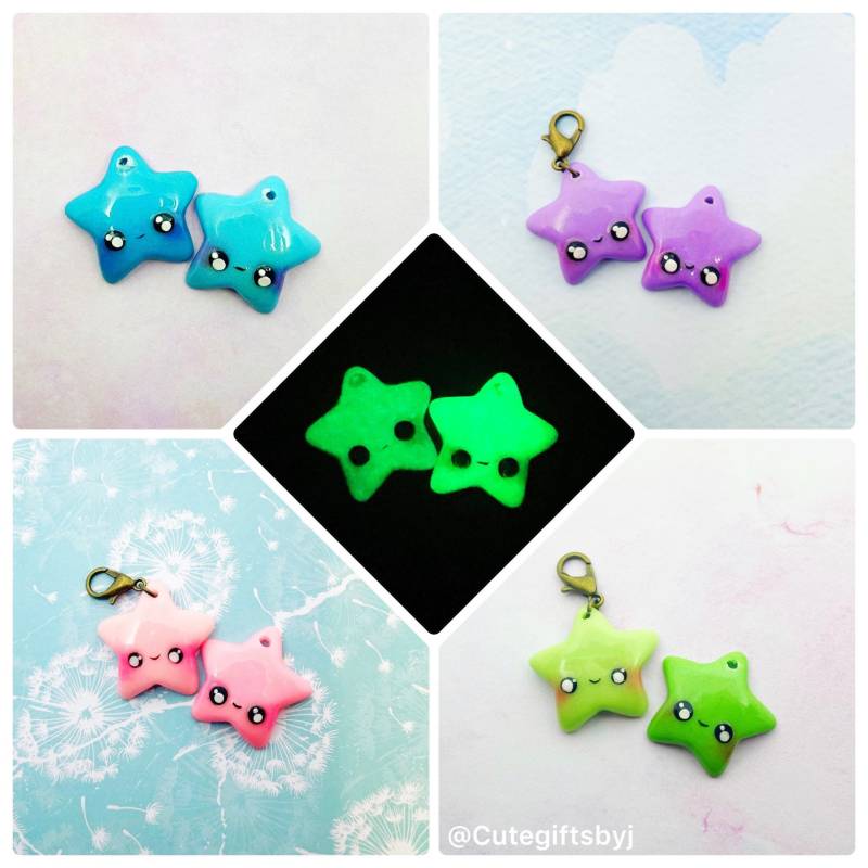 Polymer Clay Jewelry // Kawaii Stern Charm - Nachtleuchtend Anhänger Fimo Schmuck Bracelet Necklace Keychain //Glow in The Dark Polymer Clay Jewelry // Kawaii Stern Charm - Nachtleuchtend Anhänger Fimo Schmuck Bracelet Necklace Keychain //Glow in The Dark von CuteGiftsByJ