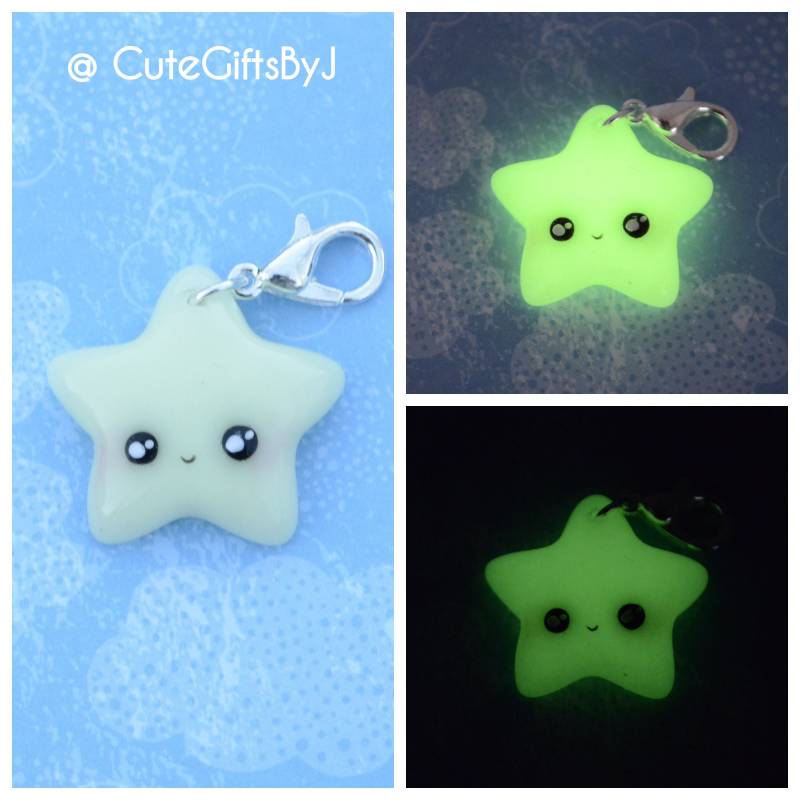 Polymer Clay Jewelry // Kawaii Stern Charm - Nachtleuchtend Anhänger Fimo Schmuck Bracelet Necklace Keychain //Glow in The Dark Polymer Clay Jewelry // Kawaii Stern Charm - Nachtleuchtend Anhänger Fimo Schmuck Bracelet Necklace Keychain //Glow in The Dark von CuteGiftsByJ