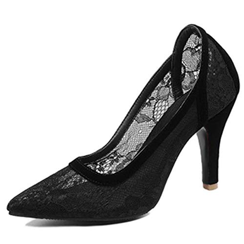 CuteHeels Damen Sexy Atmungsaktive Pumps mit Stiletto und Spitzer Zehenpartie (Schwarz, 39 EU) von CuteHeels