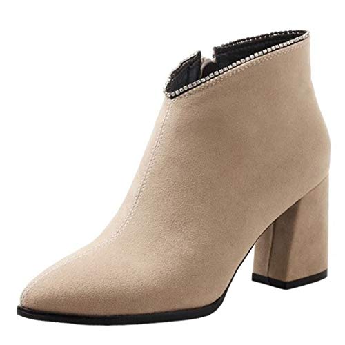 CuteHeels Damen Stiefeletten mit Blockabsatz (Beige, 38 EU) von CuteHeels