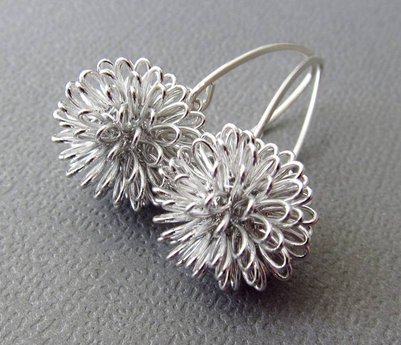 Ohrringe Dahlie Sterling Silber Moderne Design Silberdraht Kugel - Ähnlich Wie Pusteblumen Ohrringe Dahlie Sterling Silber Moderne Design Silberdraht Kugel - Ähnlich Wie Pusteblumen von CuteJewels