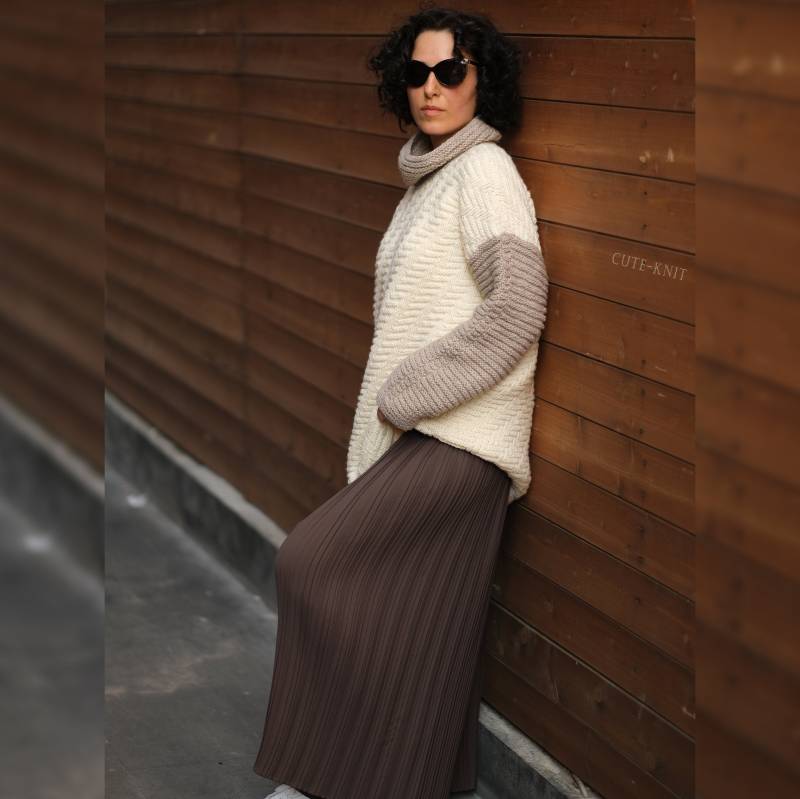 Oversized Pullover/Gemütlicher Creme Für Frauen Mit Fischgrätmuster Strickpullover Strick Chunky Sweter von CuteKnitStudio