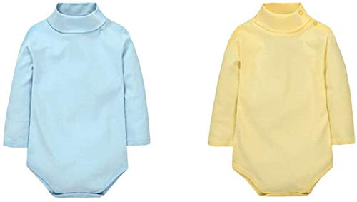 CuteOn 2 Packs Unisex Baby Spielanzug Polo Neck Langarm Baumwolle Kinder Bodysuit Blau + Gelb 24 Monate von CuteOn