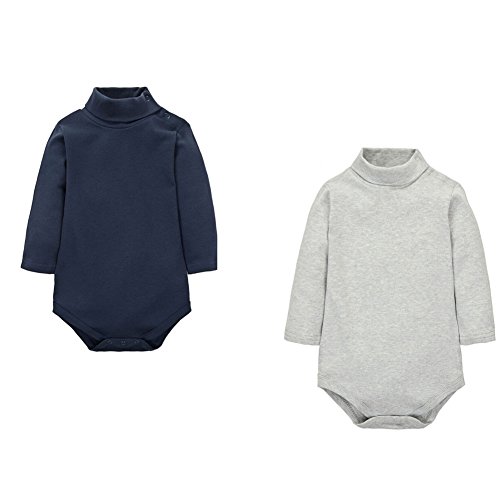 CuteOn 2 Packs Unisex Baby Spielanzug Polo Neck Langarm Baumwolle Kinder Bodysuit Königsblau + Grau 12 Monate von CuteOn