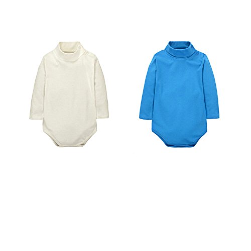 CuteOn 2 Packs Unisex Baby Spielanzug Polo Neck Langarm Baumwolle Kinder Bodysuit Beige + Blau 24 Monate von CuteOn