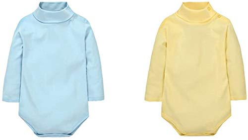 CuteOn 2 Packs Unisex Baby Spielanzug Polo Neck Langarm Baumwolle Kinder Bodysuit Blau + Gelb 6 Monate von CuteOn