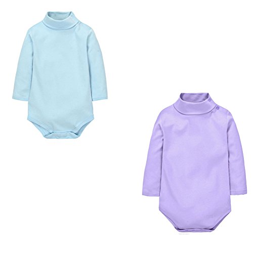 CuteOn 2 Packs Unisex Baby Spielanzug Polo Neck Langarm Baumwolle Kinder Bodysuit Blau + Lila 24 Monate von CuteOn