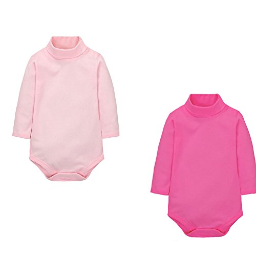 CuteOn 2 Packs Unisex Baby Spielanzug Polo Neck Langarm Baumwolle Kinder Bodysuit Rosa + Rose 12 Monate von CuteOn