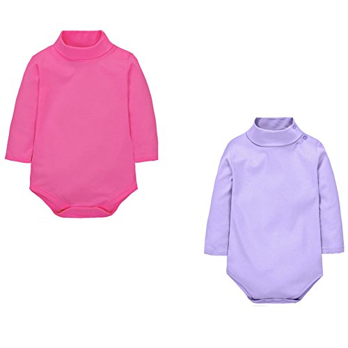 CuteOn 2 Packs Unisex Baby Spielanzug Polo Neck Langarm Baumwolle Kinder Bodysuit Rose + Lila 12 Monate von CuteOn