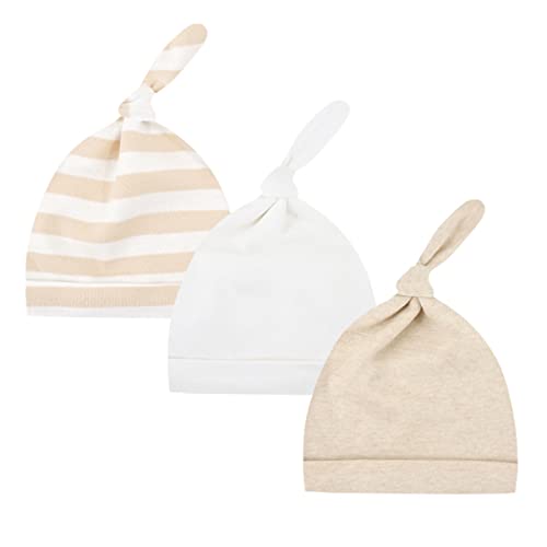 CuteOn 3 Pack Baby Beanie Knoten Hut Neugeboren Jungen Mädchen Baumwolle Einstellbar Kappe zum Baby 0-6 Monate 62 Aprikose von CuteOn