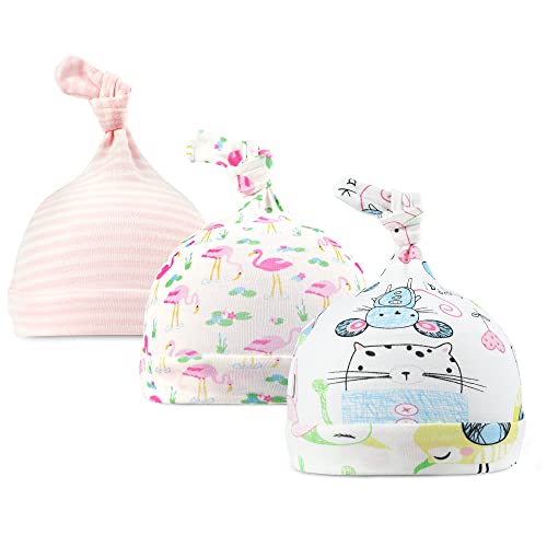CuteOn 3 Pack Baby Beanie Knoten Hut Neugeboren Jungen Mädchen Baumwolle Einstellbar Kappe zum Baby 0-6 Monate von CuteOn
