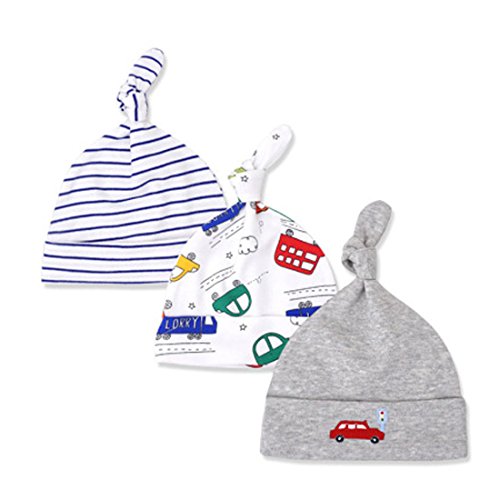 CuteOn 3 Pack Baby Beanie Knoten Hut Neugeboren Jungen Mädchen Baumwolle Einstellbar Kappe zum Baby 0-6 Monate von CuteOn