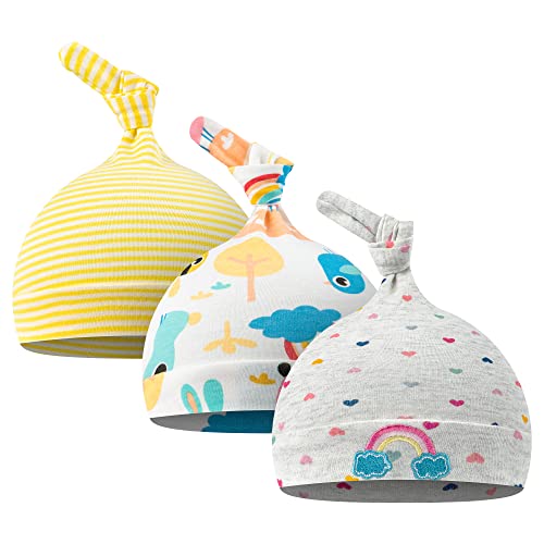 CuteOn 3 Pack Baby Beanie Knoten Hut Neugeboren Jungen Mädchen Baumwolle Einstellbar Kappe zum Baby 0-6 Monate von CuteOn