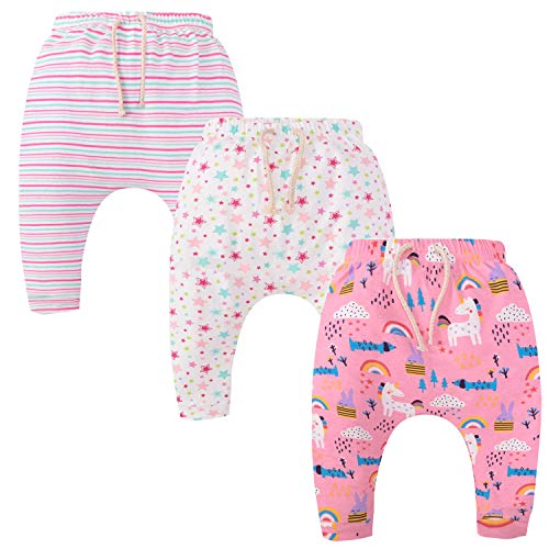 CuteOn 3 Packung Unisex Kinder Kleinkind Harem Hose Baumwolle Elastisch Trousers Rosa Einhorn 18 Monate von CuteOn