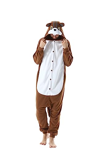 CuteOn Erwachsene Tier Jumpsuits Partei Pyjamas Dame Halloween Onesie Cartoon Performance Kostüme Pyjama Herren Loungewear-Eichhörnchen-S von CuteOn