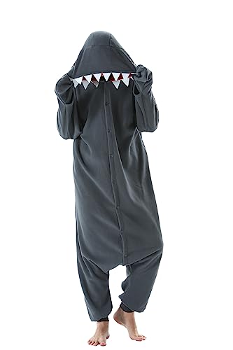 CuteOn Erwachsene Tier Jumpsuits Partei Pyjamas Dame Halloween Onesie Cartoon Performance Kostüme Pyjama Herren Loungewear-Hai-Grau-L von CuteOn