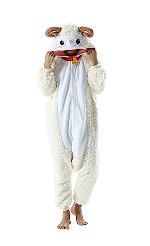 CuteOn Erwachsene Tier Jumpsuits Partei Pyjamas Dame Halloween Onesie Cartoon Performance Kostüme Pyjama Herren Loungewear-Schaf-XL von CuteOn