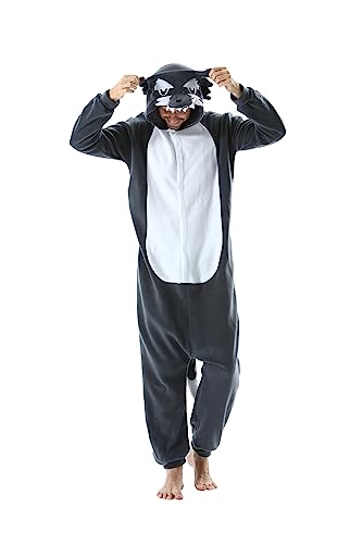 CuteOn Erwachsene Tier Jumpsuits Partei Pyjamas Dame Halloween Onesie Cartoon Performance Kostüme Pyjama Herren Loungewear-Wolf-Grau-XL von CuteOn