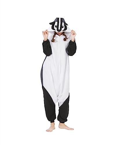 CuteOn Jumpsuit Tier Karneval Kostüm Partei Sleepsuit Cosplay Pyjamas Karikatur Onesie Damen Schlafanzug Erwachsene Unisex Nachtwäsche-Dachs-L von CuteOn