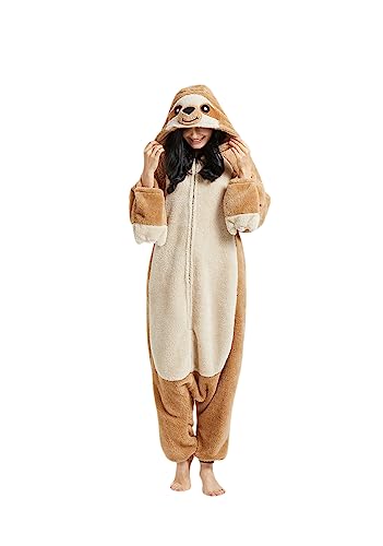 CuteOn Jumpsuit Tier Karneval Kostüm Partei Sleepsuit Cosplay Pyjamas Karikatur Onesie Damen Schlafanzug Erwachsene Unisex Nachtwäsche-Faultier-XL von CuteOn